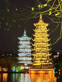 2024春節假期，不如來桂林欣賞日月同輝，日月雙塔的夜景絕了