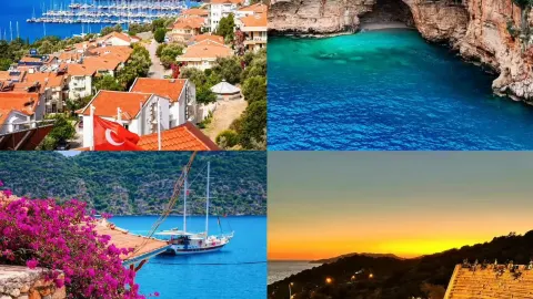 터키 카쉬 마을 지중해의 파란색과 흰색 로맨틱 천장 — traveler post in 카스