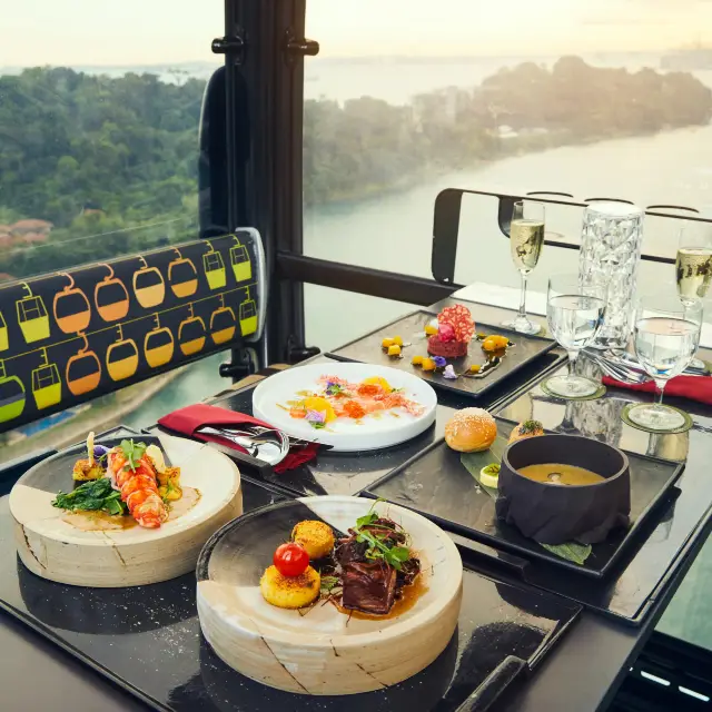 Romantic sunset dining & proposal inside cable car