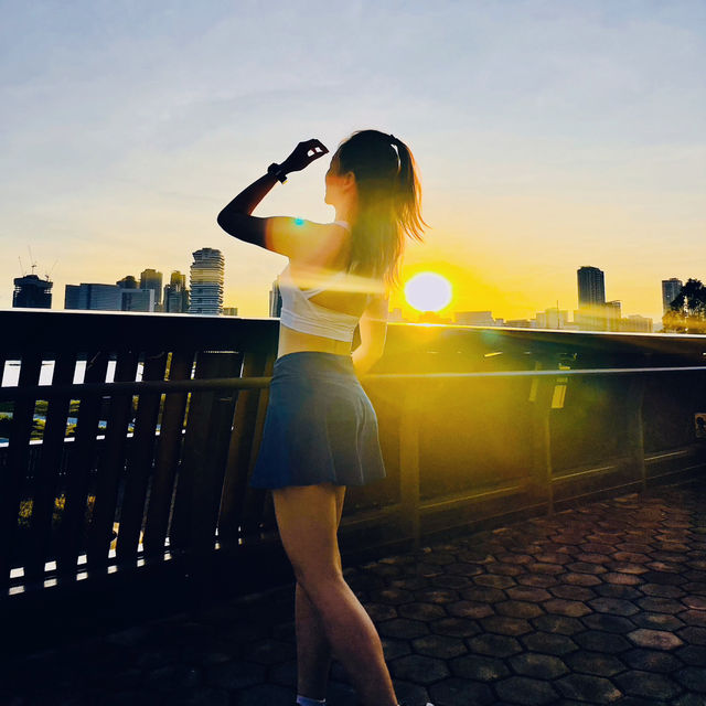 Beautiful Sunset across Singapore skyline 