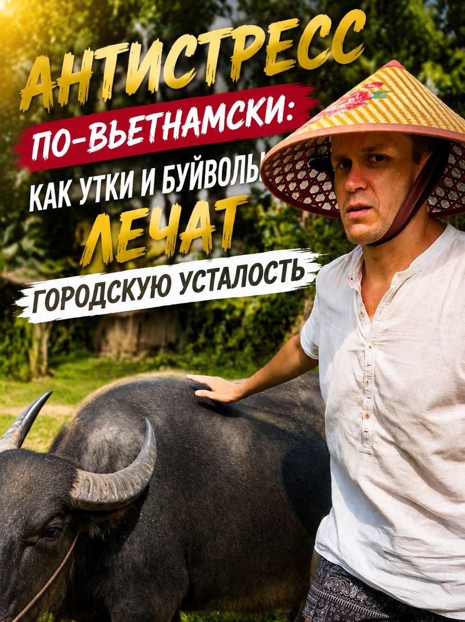 Городской шум высосал все силы? 🌿🦆
Когда бетонные джунгли и бесконечный дедлайны доводят нервную систему до предела, лучший антистресс — это побег к истокам.

Мы побывали на настоящей вьетнамской ферме, где время течет совсем по-другому. Забудьте про гаджеты и тревоги: здесь мы с искренним детским восторгом кормили смешных уток и... впервые в жизни катались на водяном буйволе!

Эмоции абсолютно незабываемые: мощь, спокойствие животного, окружающая зелень и полное погружение в моменте. Всего полдня на такой ферме — и уставший мозг перезагружается лучше, чем после любых спа-процедур. Воздух, простые радости и животные творят с нервной системой настоящие чудеса.

💡 Лайфхак для восстановления нервов: Если чувствуете выгорание, не ищите сложных решений. Меняйте картинку на максимально природную и тактильную. Общение с животными и деревенский ритм жизни лечат душу быстрее любых таблеток.

Подарите себе этот глоток воздуха и гармонии!