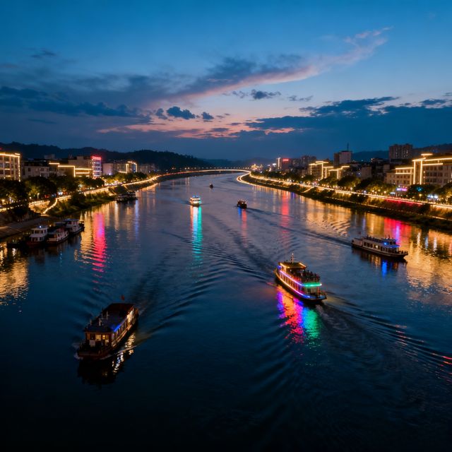 乘畫舫追光影，汀江夜遊解鎖客家古城的千年夜色