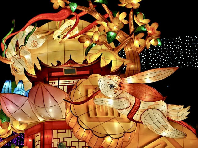 維園中秋花燈-七彩顏色的巨型燈籠，映照維多利亞公園
