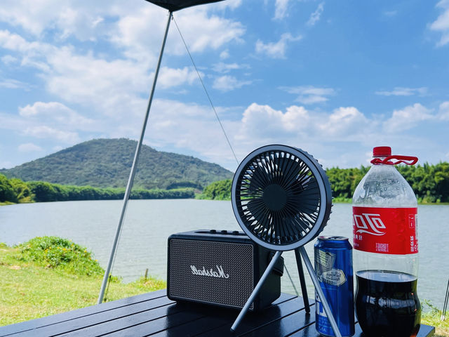 廣州露營無人打擾的山畔湖景