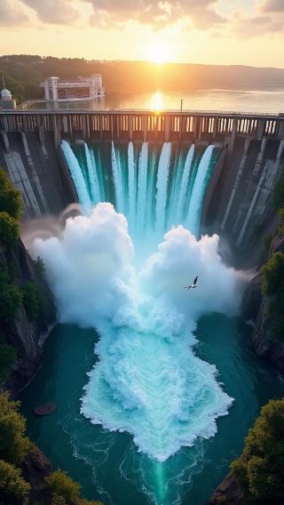 Waterfall reflecting the sun is absolutely stunning!