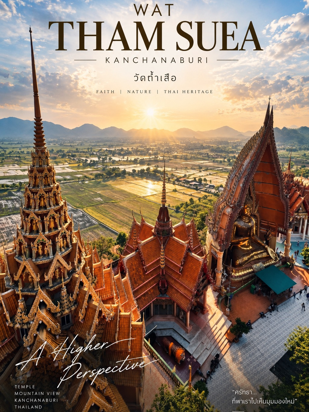 วิวทุ่งนาแบบพาโนรามา กับวัดไทยบนยอดเขาที่อลังการกว่าที่คิด 🛕