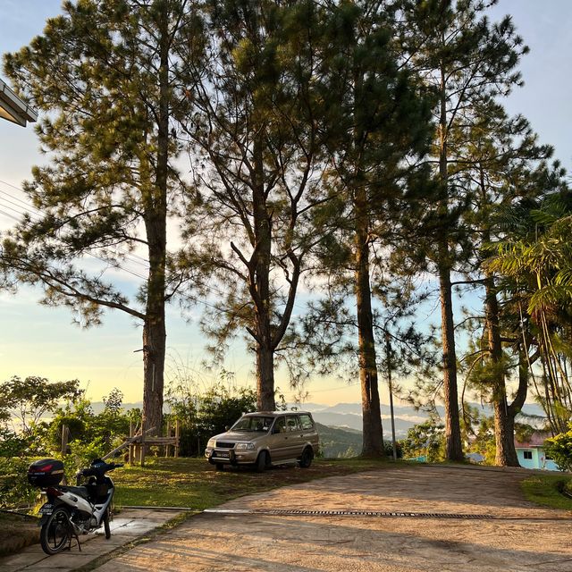 Misty town with Mount Kinabalu view