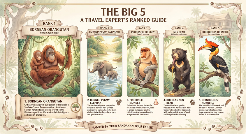 🌿 サンダカンの「ビッグ 5」究極の野生生物ガイド! 🐒🐘🐻 | Trip.com