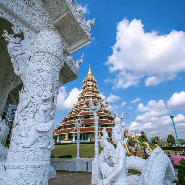 Amazing white Buddha statue with snake 