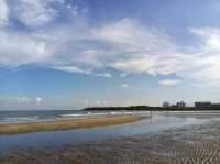 新北淡水沙崙海水浴場看夕陽