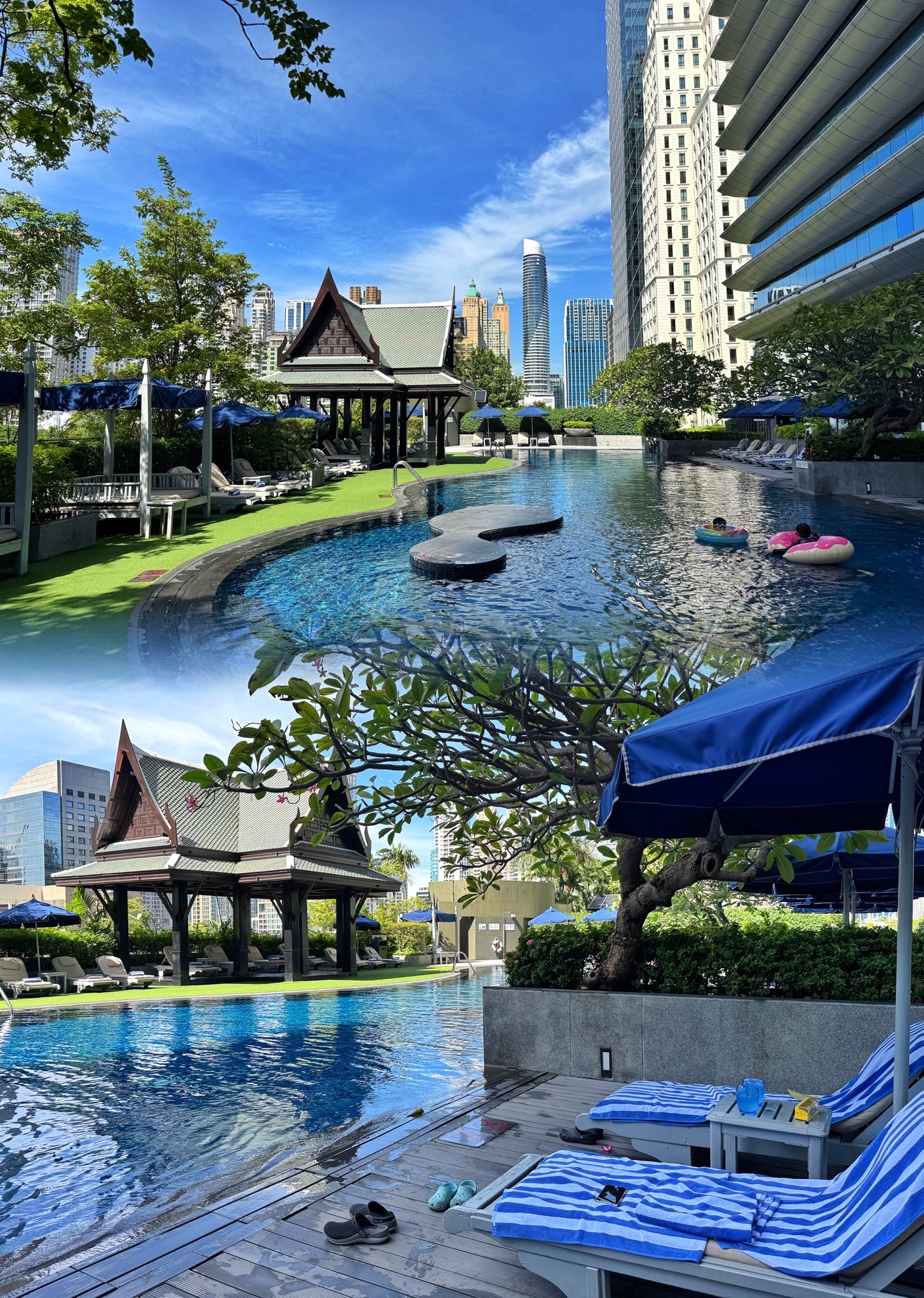 Selama dua hari menginap di Bangkok, saya menginap di Athenee Hotel, sebuah Luxury Collection Hotel, Bangkok, sebuah hotel Marriott klasik. Konon, hotel ini pernah menjadi kediaman seorang putri Bangkok, sehingga dekorasinya secara keseluruhan memancarkan nuansa elegan dan mewah. Pelayanannya sangat penuh perhatian, dengan staf berbahasa Mandarin di meja resepsionis. Kamar-kamarnya bersih dan rapi, dengan perhatian yang sangat teliti terhadap detail. Sarapannya berlimpah, lobinya menakjubkan, dan kolam renang luar ruangan di lantai empatnya juga menakjubkan! Berlokasi strategis di dekat Stasiun BTS Phloen Chit, hotel ini hanya berjarak satu atau dua halte dari Kuil Erawan, CentralWorld, Siam Square, Nana, dan One Bangkok, menjadikannya pilihan yang tepat bagi para wisatawan! Dengan tarif rata-rata per malam sekitar 1.200, hotel ini merupakan nilai yang luar biasa untuk sebuah hotel mewah berkelas lima di Bangkok!