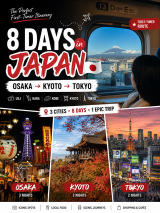 初めての日本旅行？王道の「大阪→京都→東京」8日間ルートを保存しよう！