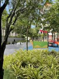 swimming pool with slide and playground 