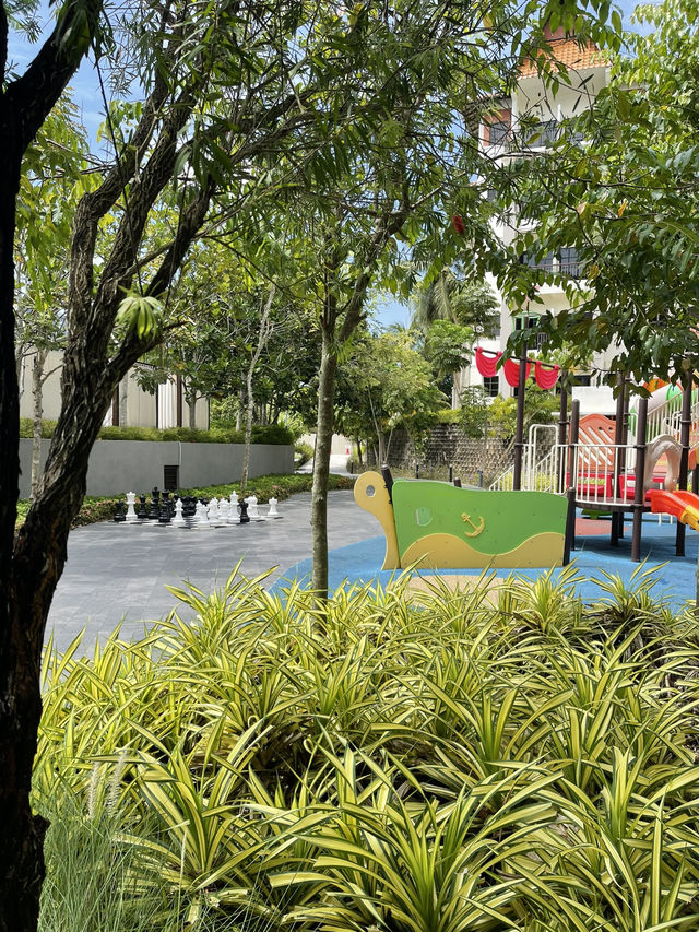 swimming pool with slide and playground 