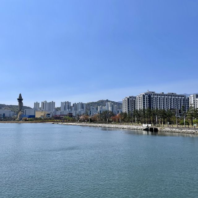 청초호 한가운데에 떠있는 정자