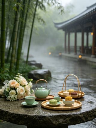 Lishui Huajiantang in the rain with ancient charm