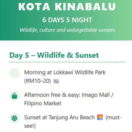Innovative itinerary | 6D5N Kota Kinabalu (KK) make your holiday like a forever memories!🌴