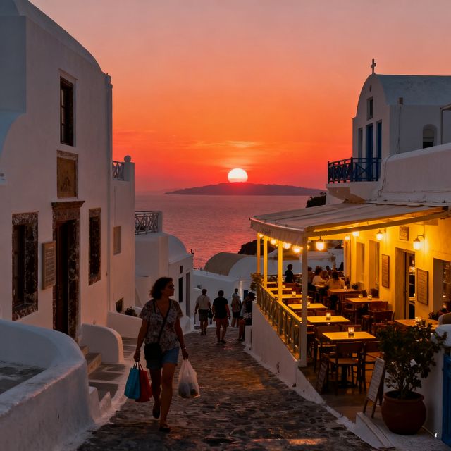 走在伊亞街道，連影子都染上了愛琴海的溫柔