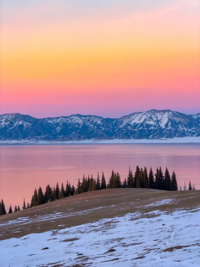 賽里木湖的絕美粉調日出 賽里木湖的絕美粉調日出