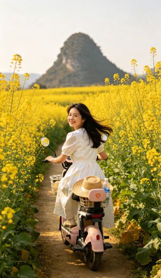 高速鉄道で1.5時間直行！万峰林で無料の菜の花を満喫、電動バイクでカルスト地帯へ突入
