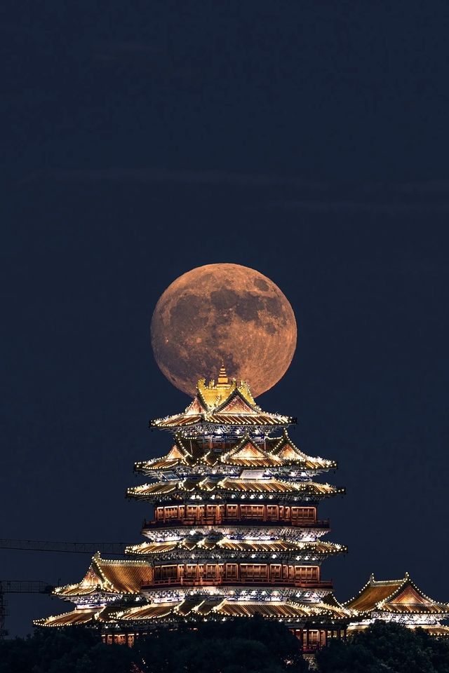 不會只有我拍到了今年的閱江樓懸月吧~。