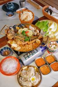在新會浪漫江邊看日落吃瓦片烤肉～