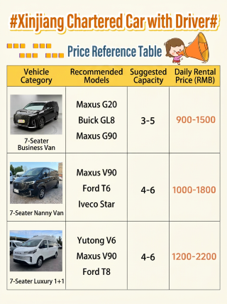 Xinjiang private car rental with driver price list