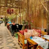 A romantic restaurant with lily pond