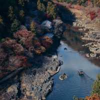 深秋紅葉下的嵐山公園
