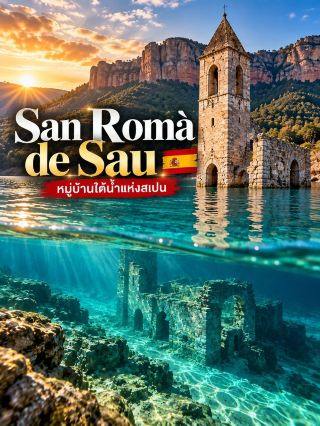 🇪🇸🌊 San Romà de Sau – สเปน⛪️ หมู่บ้านเก่าที่หายไปใต้ผืนน้ำ…แต่ยอดโบสถ์ยังคงปรากฏให้เห็น 👀✨