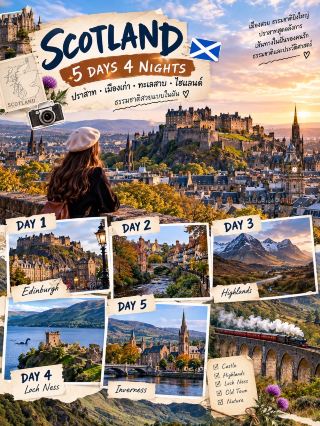 🏴 Scotland 5 วัน 4 คืน

ปราสาท • Highlands • ทะเลสาบ • เมืองเก่า ฟีลเหมือนหลุดเข้าไปในหนัง ✨

DAY 1 — Edinburgh 🏰
📍 Edinburgh Castle
📍 Royal Mile
📍 Victoria Street
📍 St Giles’ Cathedral
🌇 เย็นเดินเล่น Calton Hill ชมวิวเมือง
✨ วันแรกเน้นเมืองเก่า เดินเที่ยวและถ่ายรูป

DAY 2 — Edinburgh + Dean Village 🌿
📍 Dean Village
📍 Circus Lane
📍 Princes Street Gardens
📍 Scott Monument
📍 Arthur’s Seat ช่วงเย็น ถ้าอากาศและสภาพร่างกายเหมาะ
☕ ปิดท้ายด้วยคาเฟ่หรือร้านอาหารใน Old Town
✨ วันนี้ได้ทั้งเมือง + ธรรมชาติ

DAY 3 — Highlands Road Trip ⛰️
🚗 Edinburgh → Glencoe → Fort William
📍 Glencoe
📍 Three Sisters viewpoint
📍 Fort William
🏔️ แวะจุดชมวิวระหว่างทาง
🏡 พักแถว Fort William / Glencoe
✨ วันนี้คือไฮไลต์สายธรรมชาติ วิวภูเขาตลอดทาง

DAY 4 — Loch Ness + Inverness 🦕
🚗 Fort William → Loch Ness → Inverness
📍 Loch Ness
📍 Urquhart Castle
📍 Inverness
🌊 เดินเล่นริมทะเลสาบและชมวิว Highlands
🏰 แวะซากปราสาทริม Loch Ness
✨ ได้ฟีล Scotland แบบเต็ม ๆ

DAY 5 — Inverness → Edinburgh ✈️
🌿 เช้าเดินเล่นใน Inverness
🚆 เดินทางกลับ Edinburgh
🛍️ ซื้อของฝาก / เดินเล่นรอบเมืองตามเวลาที่เหลือ
✈️ เดินทางกลับ

💡 ถ้าอยากเพิ่มฟีล Harry Potter: สามารถปรับ Day 3–4 ไปทาง Glenfinnan Viaduct ซึ่งเป็นโลเคชันที่ใช้ถ่ายทำฉากรถไฟในภาพยนตร์ Harry Potter ได้ 🚂✨ โดยตารางรถไฟและการเดินทางควรเช็กตามฤดูกาลก่อนจัดวันจริง

เส้นทาง: Edinburgh 🏰 → Glencoe ⛰️ → Fort William 🚂 → Loch Ness 🌊 → Inverness 🌿 → Edinburgh

#เที่ยวสกอตแลนด์ #ScotlandTrip #Edinburgh #ScottishHighlands