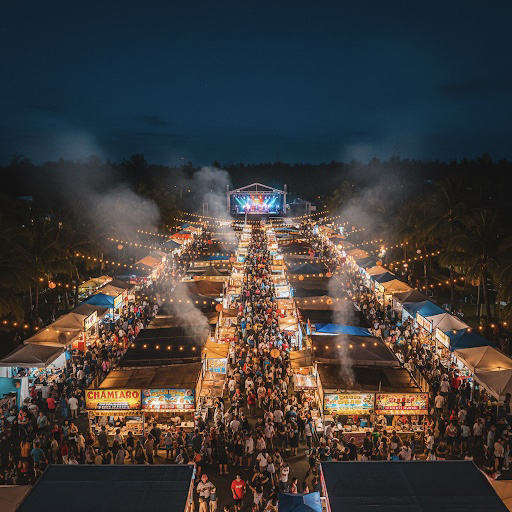 Experience the vibrant atmosphere and diverse street food at the Chamorro Night Market in Guam.