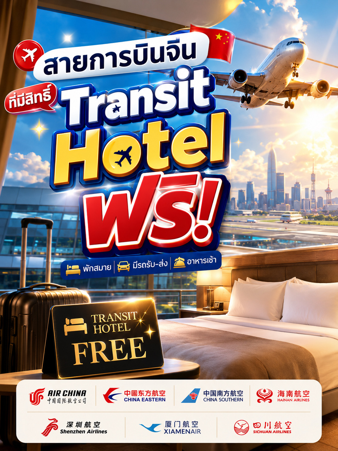 ✈️ Transit lama di Tiongkok? Jangan buru-buru pesan hotel ya! 🏨

Banyak maskapai penerbangan Tiongkok menawarkan Hotel Transit gratis bagi penumpang yang memenuhi syarat, biasanya sudah termasuk:
🏨 Hotel gratis • 🚌 Layanan antar-jemput • 🍳 Sarapan (di lokasi tertentu)

🇨🇳 Maskapai yang menawarkan layanan ini:

· ✈️ China Southern Airlines (CZ)  
· ✈️ Air China (CA)  
· ✈️ Sichuan Airlines (3U)  
· ✈️ China Eastern Airlines (MU)  
· ✈️ Shanghai Airlines (FM)  
· ✈️ Hainan Airlines (HU)  
· ✈️ Shenzhen Airlines (ZH)  
· ✈️ Xiamen Airlines (MF)

📌 Syarat & Ketentuan Umum:

✅ Waktu transit sekitar 6–30 jam (beberapa maskapai 6–24 atau 6–36 jam)  
✅ Dalam banyak kasus, harus merupakan tiket terusan (Through Ticket)  
✅ Penerbangan harus dioperasikan oleh maskapai yang bersangkutan  
✅ Beberapa maskapai mewajibkan transit menginap (overnight layover)  
✅ Perlu melakukan pemesanan di awal atau klaim di Konter Layanan Transfer  
✅ Kelayakan tergantung pada kelas tiket, rute, dan ketersediaan kamar

⚠️ Catatan penting:

· Penumpang kelas Ekonomi di beberapa maskapai mungkin tidak memenuhi syarat atau memiliki syarat tambahan  
· Beberapa maskapai hanya memberikan fasilitas ini untuk kelas Bisnis, First Class, atau anggota Elite saja  
· Fasilitas dan ketentuan berbeda-beda tergantung bandara dan rute

💙 Disarankan untuk mengecek kembali ke pihak maskapai sebelum berangkat karena ketentuan bisa berubah sewaktu-waktu. Jika memenuhi syarat, Anda bisa menghemat banyak biaya hotel!