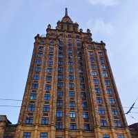 Panorama like 360° view of Riga at Latvian Academy of Sciences.