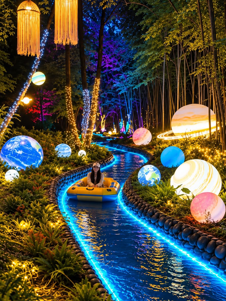 This Magical Night Rafting Feels Like Floating Through a Galaxy | Maoshan Forest World