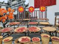 Sun-Drying Harvest Scenery in Jiangwan Ancient Town