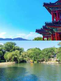 雖熱但美！沿著昆明湖看頤和園 從紫竹院公園北門入園，右轉五十米處，我們在皇家御河遊船碼頭登船了。原本