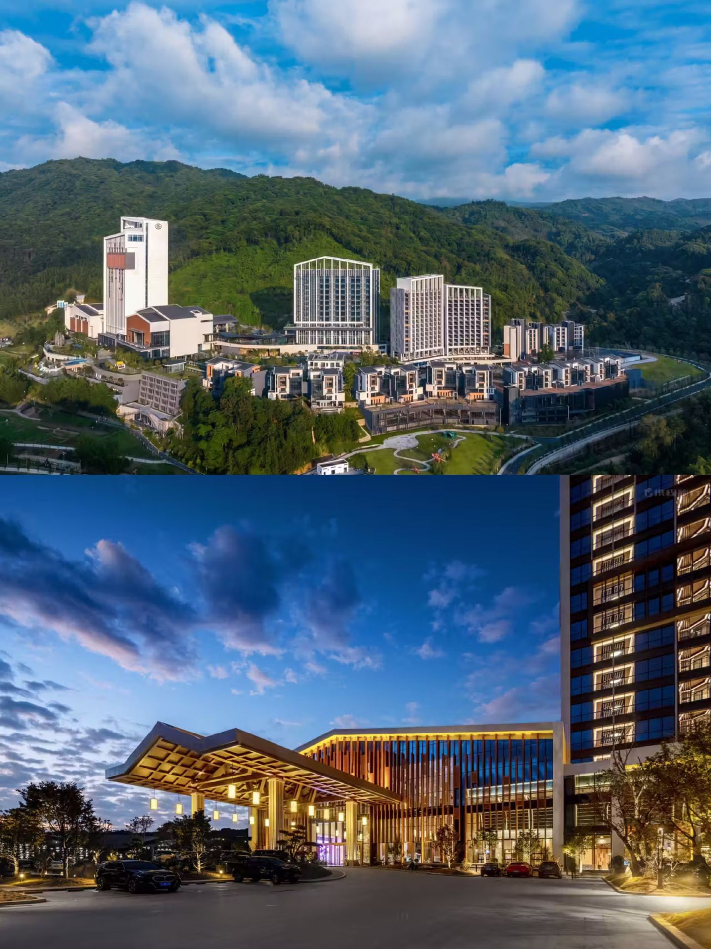 A hidden natural hot spring sanctuary in the Wengyuan valley, surrounded by layers of green mountains