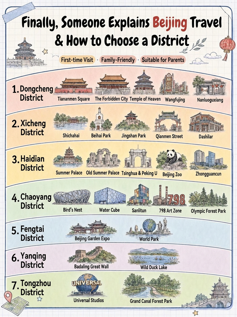 🚨 First time visiting Beijing? Avoid these pitfalls. Before your first trip to Beijing, many people make the mistake of trying to fit every attraction into their daily itinerary. The result is: ❌ rushing every day ❌ walking until you question your life choices ❌ only remembering how tired you were when you get back Beijing isn’t a place you can’t enjoy, but you do need to plan ahead. Here’s a 【Beijing travel pitfall checklist】👇 Save it for later! ① Don’t schedule popular attractions last minute Places like the Forbidden City and popular museums shouldn’t be left for “deciding when you get there.” Beijing’s popular attractions have large crowds. Planning ahead will greatly improve your travel experience. ② Allow enough time for the Tiananmen area Many first-time visitors underestimate: security checks, lines, and walking distances. It’s best to plan your time in advance and avoid squeezing your schedule too tight afterward. ③ Don’t leave for the Great Wall at noon The Great Wall is far from the city center. Many people go in the afternoon: ☀️ hotter weather 🚗 longer return trip 👥 more tourists Leaving earlier will make your experience much better. ④ The old city is best explored slowly Beijing’s hutongs and old streets aren’t about “checking off quickly.” Instead: 🚶 stroll at a relaxed pace 📷 take your time photographing ☕ soak in the city’s atmosphere ⑤ Don’t overbook royal gardens The Summer Palace and Old Summer Palace cover large areas. Trying to see too much in one day often turns into a “rushed trip.” Leaving some time lets you truly appreciate Beijing’s beauty. ⑥ Comfortable shoes are essential in Beijing Many attractions in Beijing look close but involve a lot of walking. Comfortable shoes and light gear will directly affect your travel experience. 📍 Which area to choose in Beijing? First time: ⭐ Near Qianmen/Dazhalan for an authentic old Beijing feel Want convenient transport: ⭐ Near Wangfujing/Dongdan Prefer a modern city vibe: ⭐ Near Guomao/Sanlitun Traveling with kids at a slower pace: ⭐ Near Haidian/Xizhimen 📌 First-time Beijing tips: Don’t try to visit 10+ attractions in one day. Planning by area is more important than “seeing more places.” Beijing is worth exploring slowly. With good planning, your trip will be much easier ❤️
  