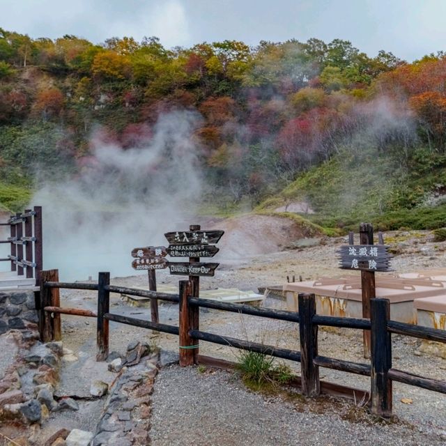 지옥온천을 둘러싼 산의 아름다운 단풍