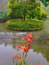 溪水浣花潺潺去，竹林聽風颯颯鳴