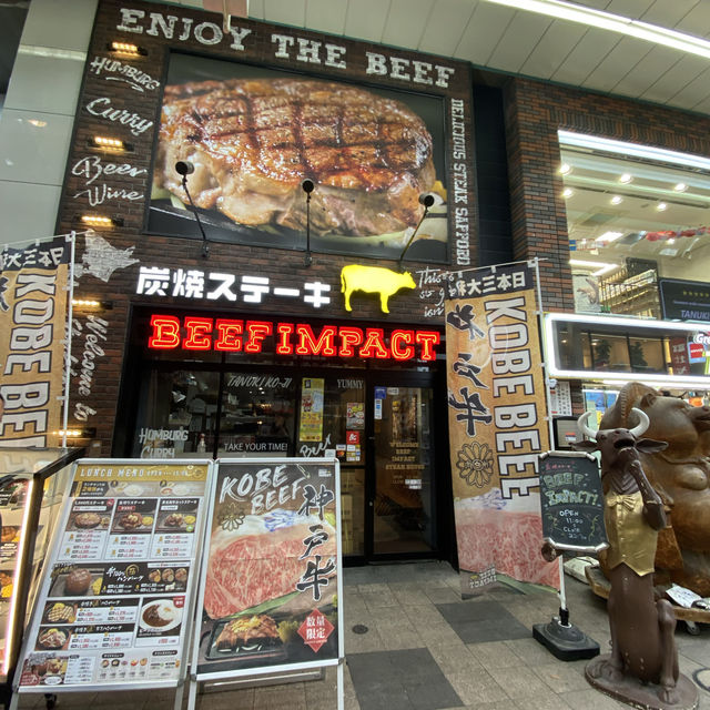 Affordable beef steak at Tanukikoji Street