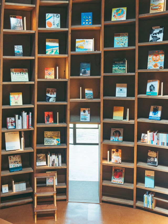 洞窟のように木や草木が生い茂る中にあらわれる地中図書館