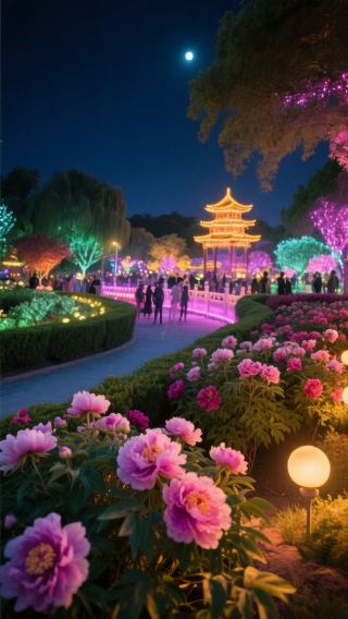 春の花見 | 菏沢牡丹園、驚くほど美しい夜景！ 宝子たち、夜の闇に咲く国色牡丹の絶美な光景を想像できますか？
