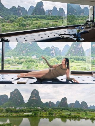 A hidden gem in Yangshuo! Floor-to-ceiling windows frame the entire landscape.