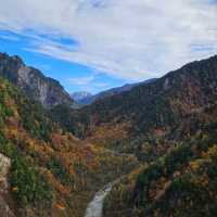 Fall foliage viewing in Late October at Kurobe Dam