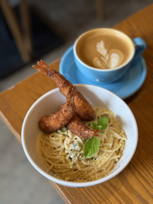 Perfect day by pesto with flat white 