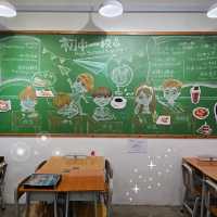 Nostalgic classroom themed cafe