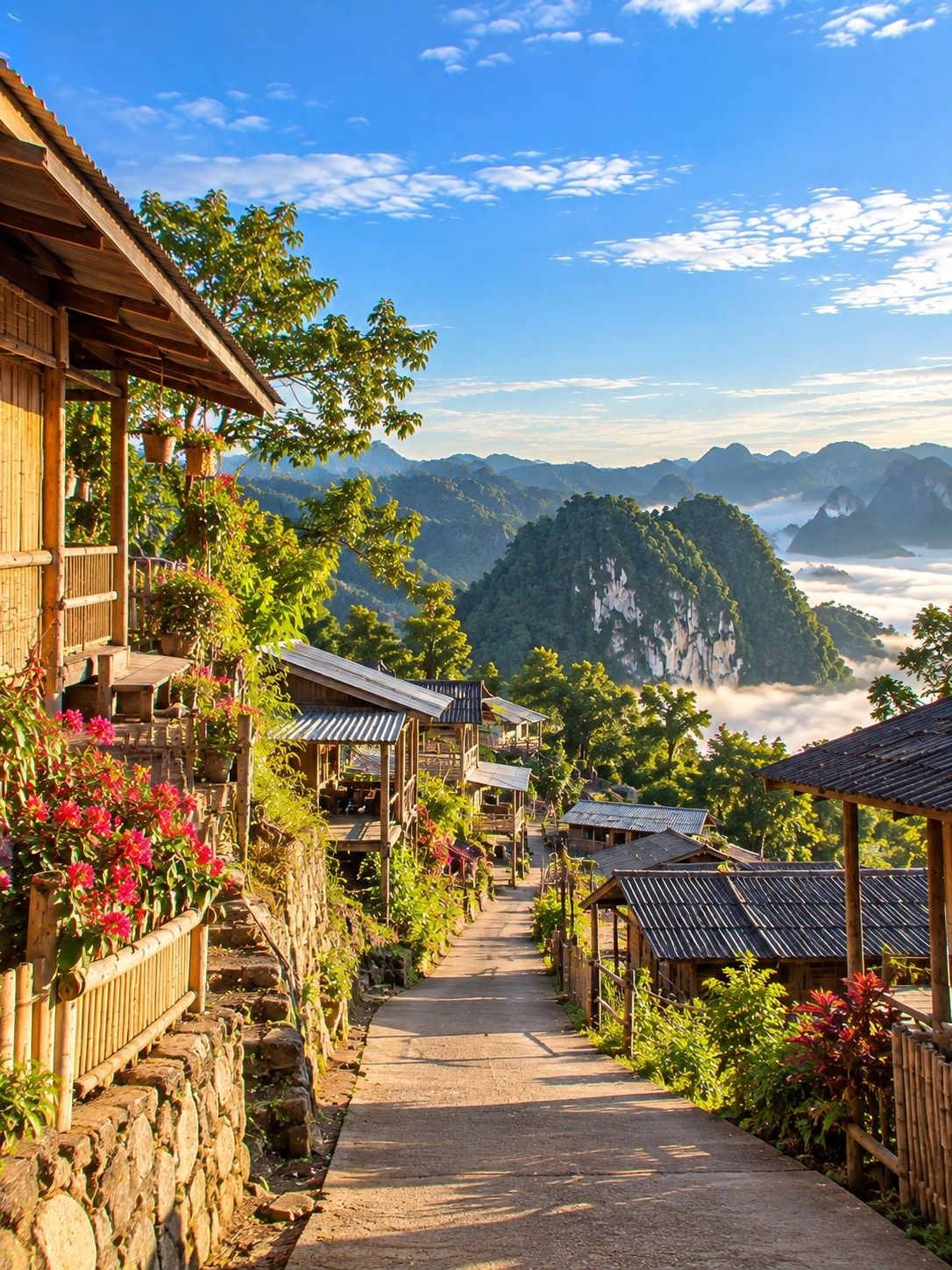 ☁️⛰️ Ban Ja Bo, Pang Mapha, a village nestled in the mountains. Enjoy noodles while admiring the sea of ​​mist – a million-dollar view! 💚