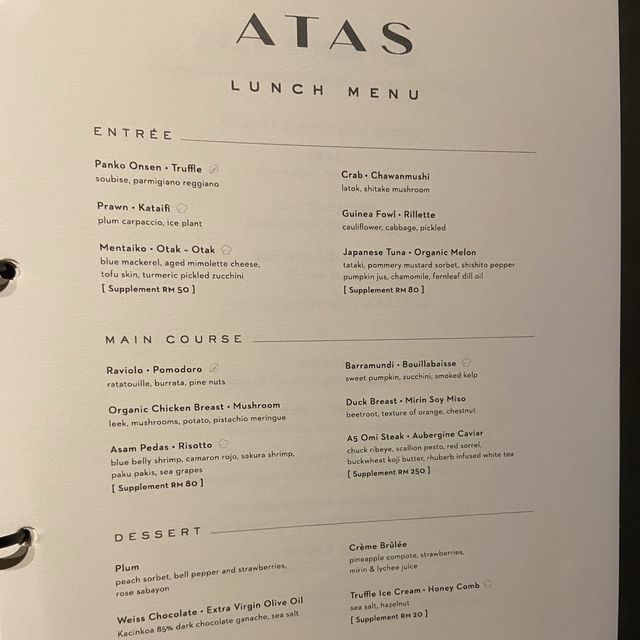 ‘ATAS’ Fine Dine Set Lunch Courses.